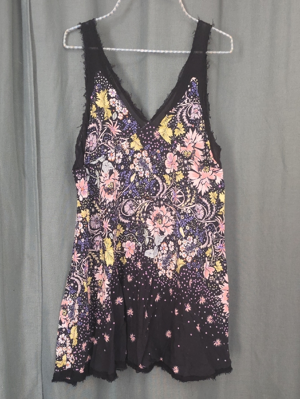 Free People Black Floral Slip Intimate with Pink and Yellow Accents